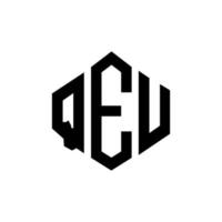 QEU letter logo design with polygon shape. QEU polygon and cube shape logo design. QEU hexagon vector logo template white and black colors. QEU monogram, business and real estate logo.