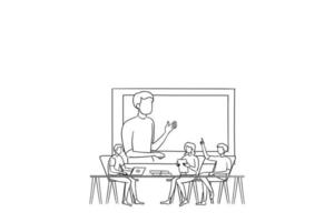concepto de enseñanza y formación en línea, ilustración de diseño dibujada a mano. vector