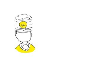 Big light bulb inside man's head. Concept of idea. Cartoon vector illustration design