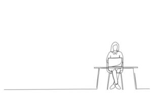 caricatura de niña concentrada enfocada preparando informe anual de diseño de finanzas arte de una línea vector