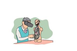 Male student studying digestive system with VR device. Biology class concept. Flat vector illustration design