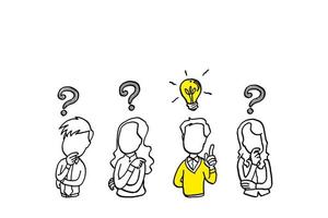 Concept of idea that start from question. Cartoon vector illustration design