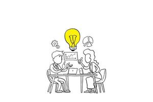 Discussion between co-worker about business. Concept of generating idea. Cartoon vector illustration design