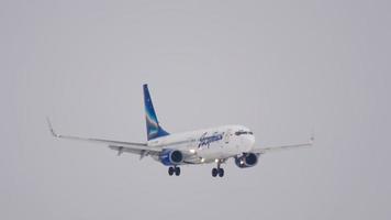 NOVOSIBIRSK, RUSSIAN FEDERATION JANUARY 22, 2017 - Boeing 737 Yakutia Airlines approaching before landing. Unoficial spotting in Tolmachevo airport OVB video