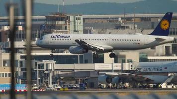 frankfurt am main, alemania 21 de julio de 2017 - lufthansa airbus a321 d aisc acercándose y aterrizando en 07c. fraport, frankfurt, alemania video