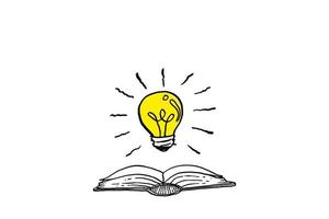 A light bulb show up from open book. Concept of idea's source. Cartoon vector illustration design