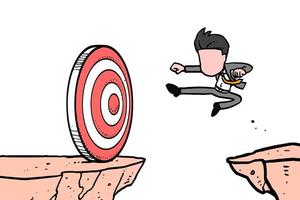 Businessman jumping the cliff to get the target. Business concept. Vector illustration design