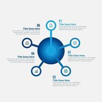 plantilla de diseño de infografía empresarial circular de presentación simple y limpia con 5 barras de opciones vector