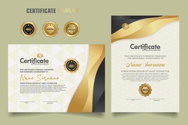 Luxury certificate template with dynamic effect and modern pattern background. Premium badges design. New Collections