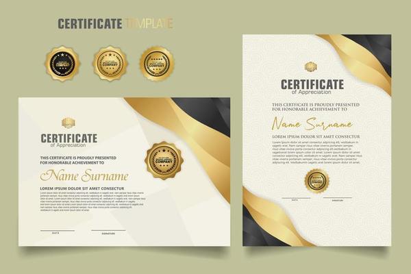 Luxury certificate template with dynamic effect and modern pattern background. Premium badges design. New Collections