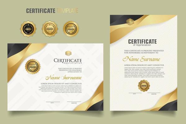 Luxury certificate template with dynamic effect and modern pattern background. Premium badges design. New Collections