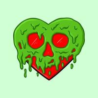 Heart covered with melted skull Cartoon vector Illustration