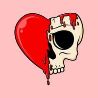 Heart melting skull Cartoon vector Illustration