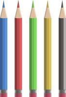 conjunto de cinco lápices de colores, negro, azul, verde, amarillo y rojo, aislado sobre fondo blanco vector