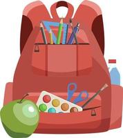 Red student backpack with various stationery and accessories vector