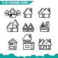 9 establece casas de estilo de línea icónica. bueno para el logotipo, el signo y el icono del sitio web vector