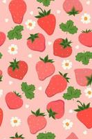 Seamless pattern with strawberries and flowers. Vector graphics