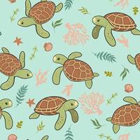 Seamless pattern with cute sea turtles. Vector graphics.