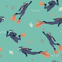 Seamless marine pattern with divers. Vector graphics.