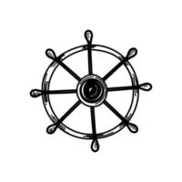 Hand-drawn nautical helm in sketch style. Decor element. Detail of a ship. Isolated vector on white background. Summer. Ocean. Flat design. Vector simple illustration