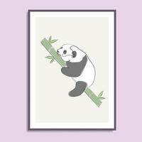 Cute panda bear with bamboo elegant line art style wall art canvas poster decorative vector