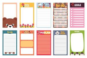 collection of weekly and daily planner sticker, notes, to do list, with lettering and cute icon. template for agenda, check list, stationery vector