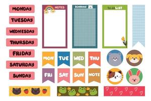 collection of weekly and daily planner sticker, notes, to do list, with lettering and cute icon. template for agenda, check list, stationery vector