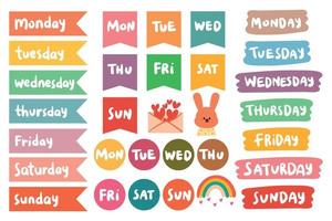 collection of weekly and daily planner sticker, notes, to do list, with lettering and cute icon. template for agenda, check list, stationery vector