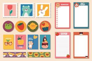 collection of weekly and daily planner sticker, notes, to do list, with lettering and cute icon. template for agenda, check list, stationery vector