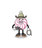 Character mascot of lollipop spiral as a cowboy vector