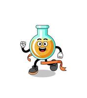 Mascot cartoon of lab beakers running on finish line vector