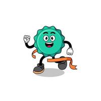 Mascot cartoon of bottle cap running on finish line vector