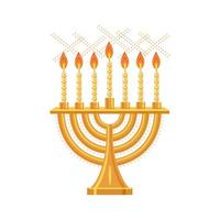 Menorah. Menorah flat illustration. Hanukkah candlestick. A golden seven-horned lamp, or a candlestick for seven candles. Vector illustration isolated on white background