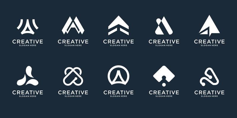 Set of abstract initial letter A logo design template. icons for business of luxury, elegant, simple. Premium Vector