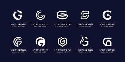Set of abstract initial letter G logo design template. icons for business of luxury, elegant, simple. Premium Vector