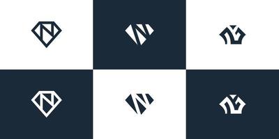 Set of abstract initial letter N diamond, logo design template. icons for business of luxury, elegant, simple. Premium Vector