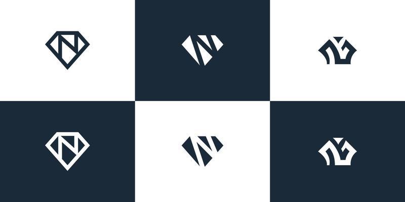 Set of abstract initial letter N diamond, logo design template. icons for business of luxury, elegant, simple. Premium Vector