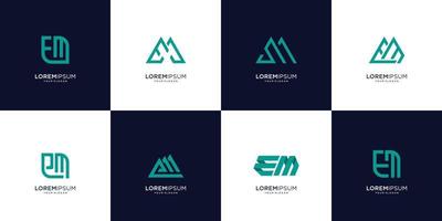 Set of abstract initial letter E and M logo design template. icons for business of luxury, elegant, simple. Premium Vector