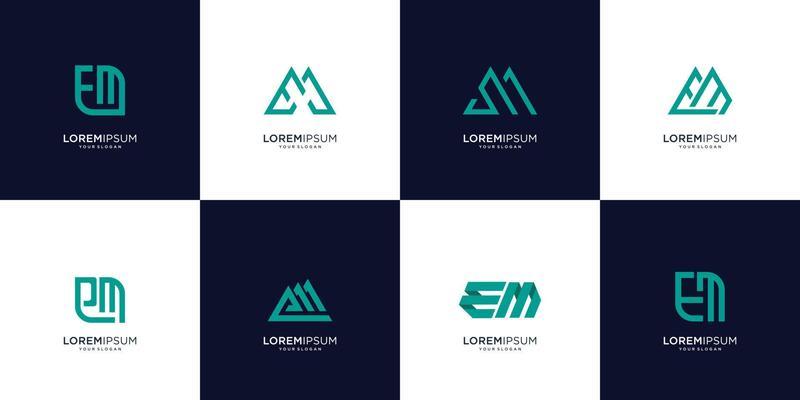 Set of abstract initial letter E and M logo design template. icons for business of luxury, elegant, simple. Premium Vector