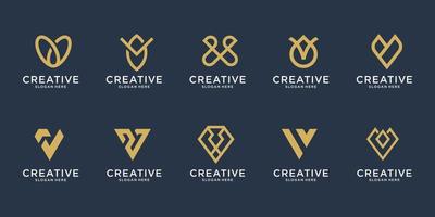 Set of abstract initial letter v logo template. icons for business of luxury, elegant, simple. Premium Vector