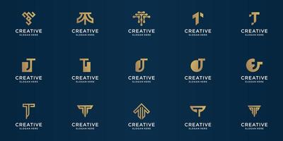 Set of abstract initial letter T logo template. icons for business of luxury, elegant, simple. Premium Vector