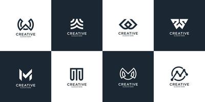Set of abstract initial letter W and letter M logo template. icons for business of luxury, elegant, simple. Premium Vector