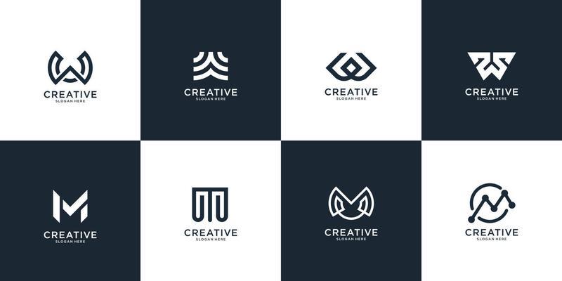 Set of abstract initial letter W and letter M logo template. icons for business of luxury, elegant, simple. Premium Vector