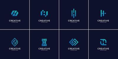 conjunto de plantilla de diseño de logotipo de letra h inicial abstracta, iconos de tecnología para negocios de lujo, degradado, elegante, simple. vector premium