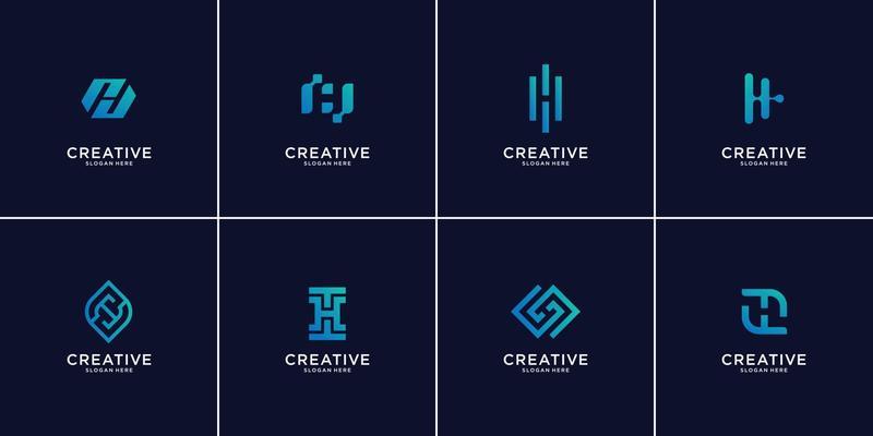 Set of abstract initial letter H logo design template,technology icons for business of luxury,gradient, elegant, simple. Premium Vector