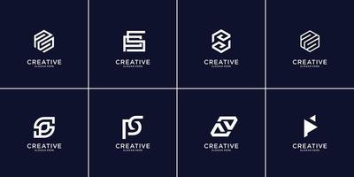 Set of abstract initial letter P and letter S logo design template. icons for business of luxury, elegant, simple. Premium Vector