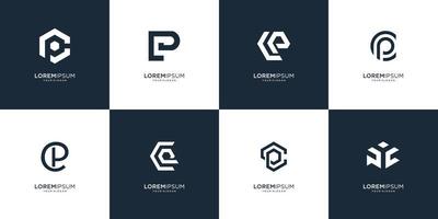 Set of abstract initial letter P and C logo design template. icons for business of luxury, elegant, simple. Premium Vector