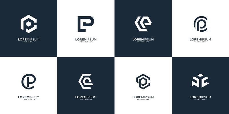 Set of abstract initial letter P and C logo design template. icons for business of luxury, elegant, simple. Premium Vector