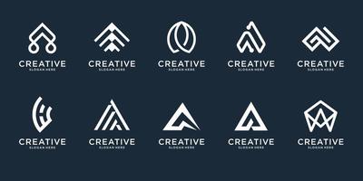 Set of abstract initial letter A logo design template. icons for business of luxury, elegant, simple. Premium Vector