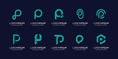 Set of abstract initial letter P logo template. icons for business of luxury, elegant, simple. Premium Vector